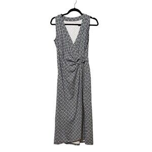 Lands’ End Small Navy White Print Sleeveless Maxi Dress Knot Waist